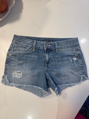 Level 99 Medium Blue Distressed Denim Cutoff Shorts